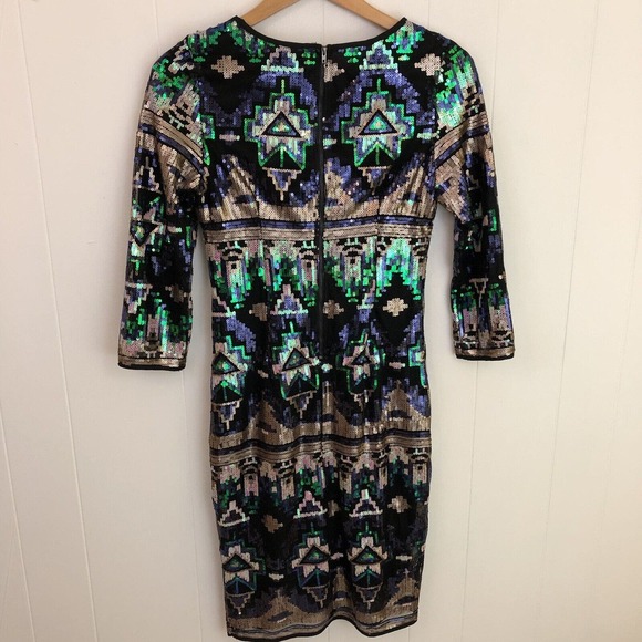 Boohoo Tall Colorful Sequined Aztec Southwest Design Sheath Dress Womens Size 6T - Picture 12 of 15
